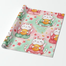 Lucky Charm Cats – Prosperity in Pastel Pattern Cadeaupapier