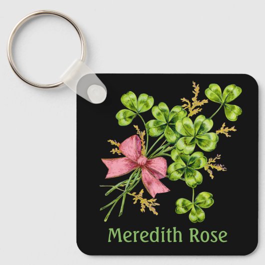 Lucky Charm Clover  Gepersonaliseerd Goed Luck Sleutelhanger (Voorkant)