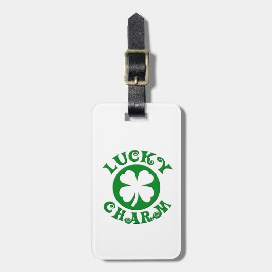 Lucky Charm Green/White Cirkel Bagagelabel (Voorkant verticaal)