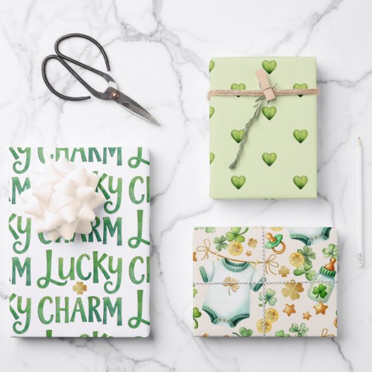 Lucky Charm Irish Baby shower Wrapping Sheets Inpakpapier Vel (Voorkant)