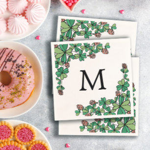 Lucky Charm Klaver Roze Bloemen Monogram Servet