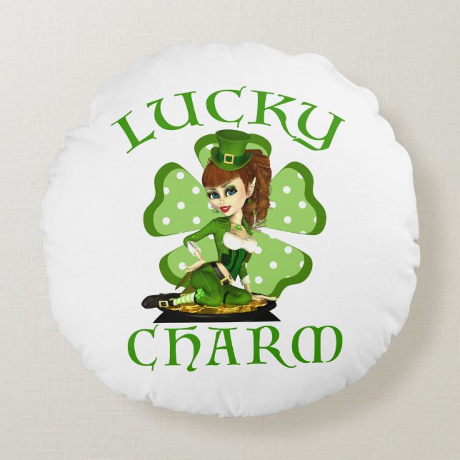 Lucky Charm Leprechaun Round Pillow Rond Kussen (Voorkant)