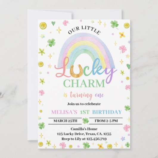 Lucky Charm Rainbow Shamrock Invitation d'annivers (Devant)
