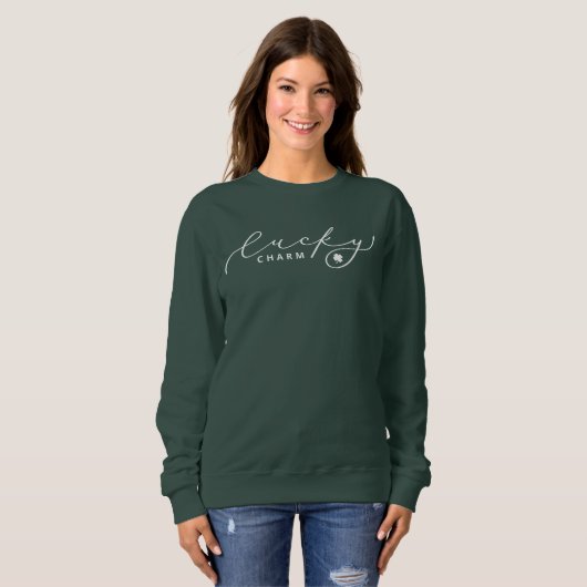 Lucky Charm St. Patrick's Day Cute White Script Trui (Voorkant volledig)