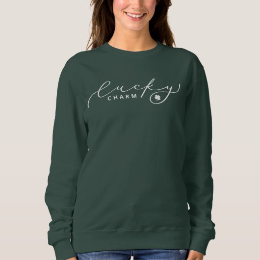 Lucky Charm St. Patrick's Day Cute White Script Trui (Voorkant)