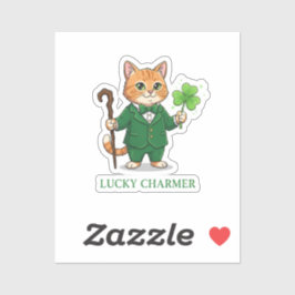 Lucky Charmer Cat With Shillelagh And Clover  Sticker