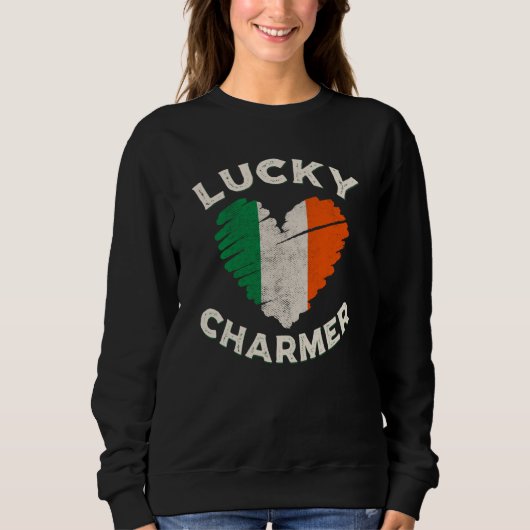 Lucky Charmer Grunge Heart Irish Flag St Patrick's Trui (Voorkant)