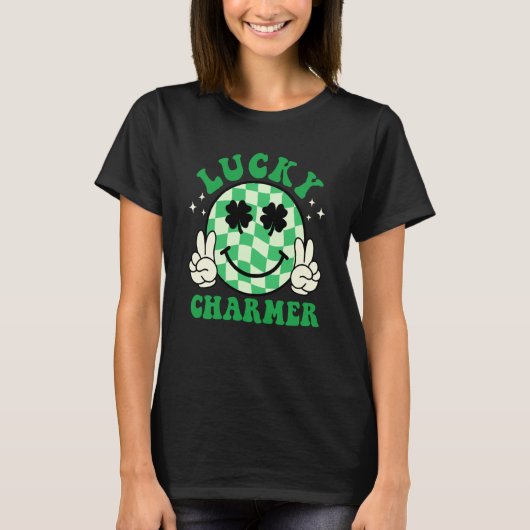 Lucky Charmer Shamrock Groovy St Patrick's Day Iri T-shirt (Voorkant)