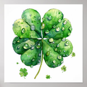 Lucky Clover Art Print, Botanische kunst aan de mu Poster