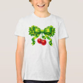 Lucky Clover Bow with Cherries Green Design Tri-Blend Shirt (Voorkant)