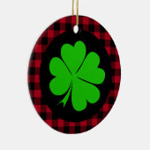 Lucky Clover charm, Shamrock, Red buffalo plaid Keramisch Ornament (Rechts)