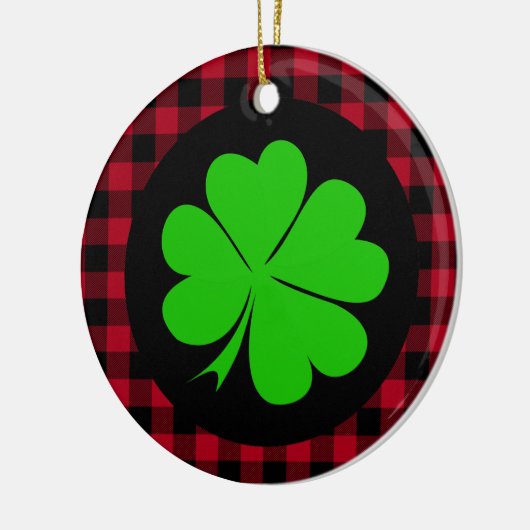 Lucky Clover charm, Shamrock, Red buffalo plaid Keramisch Ornament (Links)