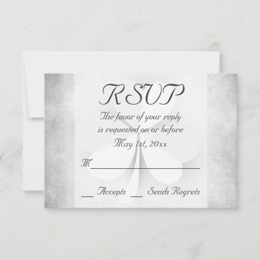 Lucky Clover Grijs Groen Sinaasappel Iers Bruiloft RSVP Kaartje (Voorkant)