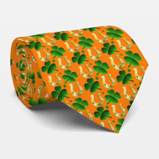 Lucky Clover Hoefijzers Pattered Oranje Stropdas (Opgerold)