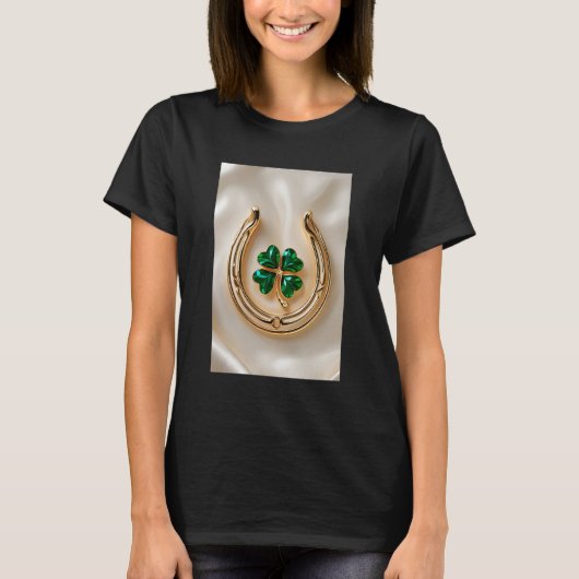Lucky Clover met Goud Hoefijzer T-shirt (Voorkant)