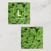 Lucky clover monogram, groene weide vierkante visitekaartje (Voorkant / Achterkant)