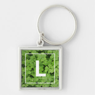 Lucky clover monogram, groene weideregendruppels sleutelhanger