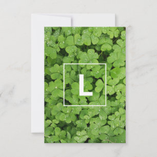 Lucky clover-monogram RSVP kaartje