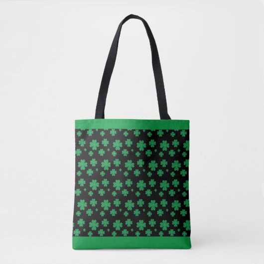 Lucky Clover-patroon in groen en zwart Draagtas (Voorkant)