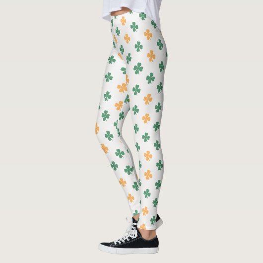 Lucky Clover Pattern Green Oranje St Patrick's Day Leggings (Links)