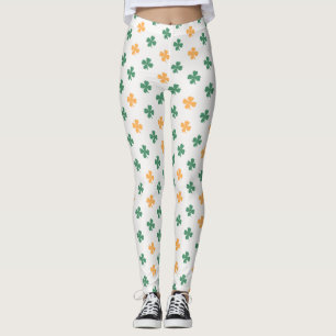 Lucky Clover Pattern Green Oranje St Patrick's Day Leggings