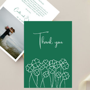 Lucky Clover Smaragdgroene Chic Foto Bruiloft Bedankkaart