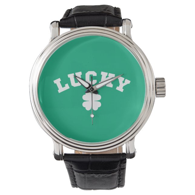 Lucky Clover St. Patricks Day Horloge (Voorkant)