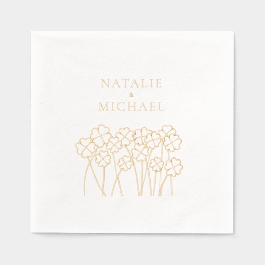 Lucky Clovers Shamrocks Elegante Namen Trouwen Folie Servetten (Voorkant)