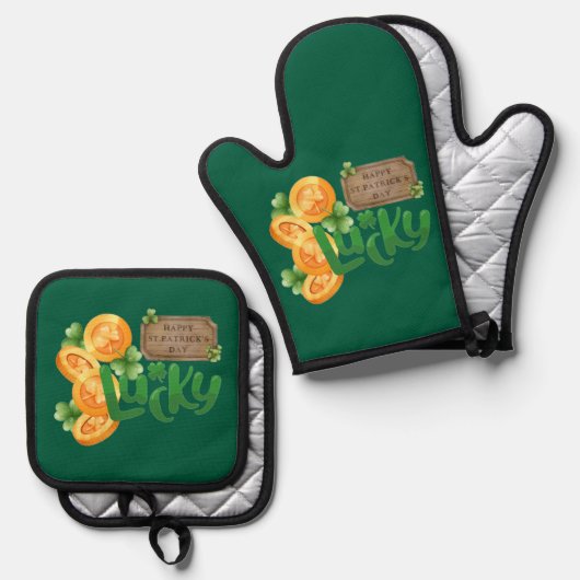 Lucky Coin Oven Mitt and Pot Holders Set (Voorkant / Achterkant)