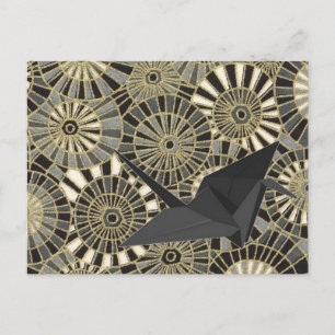 Lucky Crane Gold Japanse waaierpatroon Briefkaart