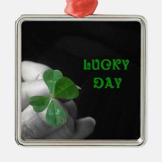 Lucky Day Vier Leaf Clover Metalen Ornament (Voorkant)