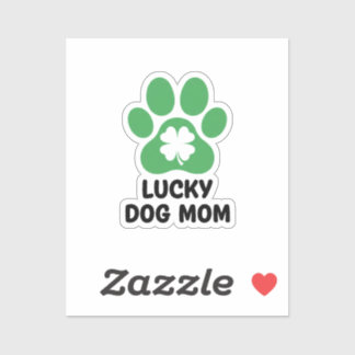 Lucky Dog Mom Green Shamrock Paw Print St Patrick Sticker