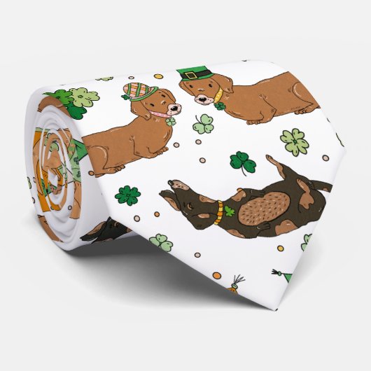 Lucky Dogs Teckels Klavers St. Patrick's Day Stropdas (Opgerold)