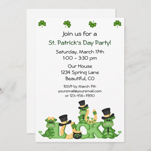 Lucky Dragons St Patrick's Day Party Invitation (Devant / Derrière)