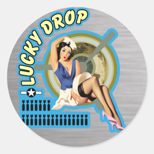 Lucky Drop WWII Nose Art Ronde Sticker (Voorkant)