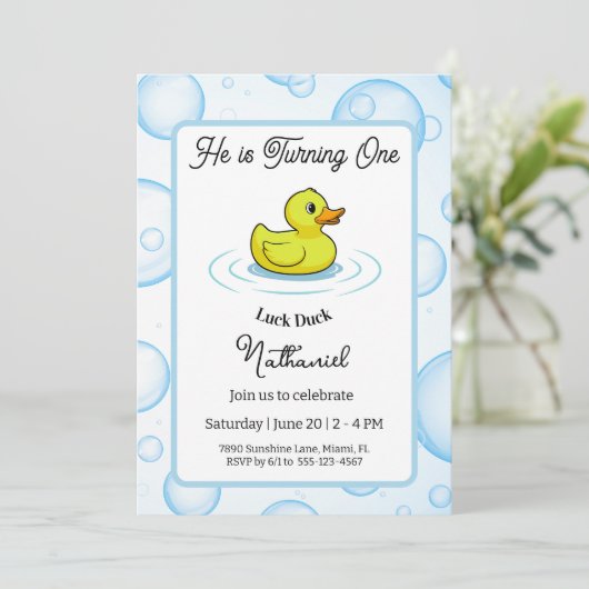 Lucky Duck Birthday Invitation Card for Kids Kaart (Staand voorkant)