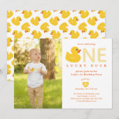 Lucky Duck First Birthday Photo Invitation (Devant / Derrière)
