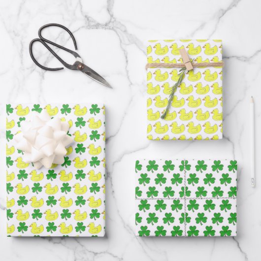 Lucky Duck Rubby Duck Shamrock Clover Good Luck Inpakpapier Vel (Voorkant)
