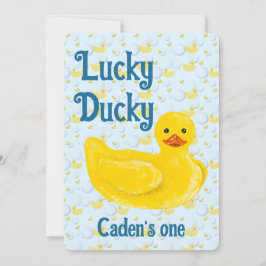 Lucky Ducky First Birthday Invitation Kaart