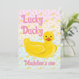 Lucky Ducky First Birthday Invitation Kaart