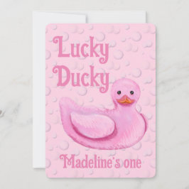Lucky Ducky First Birthday Invitation Kaart