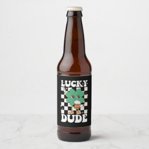 Lucky Dude Shamrock St Patricks Day Irish Groovy Bier Etiket