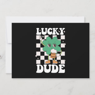 Lucky Dude Shamrock St Patricks Day Irish Groovy Kaart