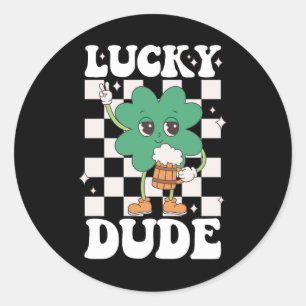 Lucky Dude Shamrock St Patricks Day Irish Groovy Ronde Sticker