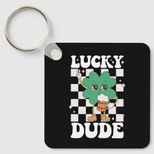 Lucky Dude Shamrock St Patricks Day Irish Groovy Sleutelhanger