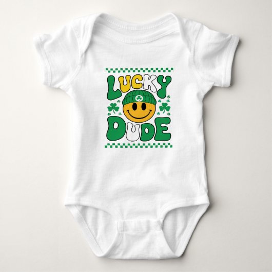 Lucky Dude Smile Face St. Patrick's Day Romper (Voorkant)