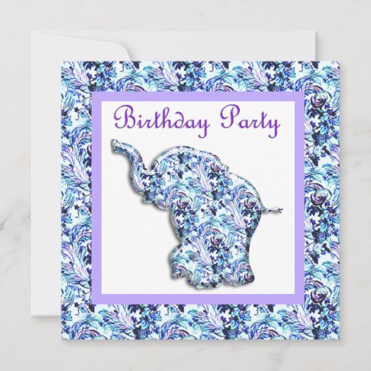 LUCKY ELEPHANT BIRTHDAY ARTIJ INVITATION BLUE KAART (Voorkant)