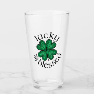 Lucky en Bless gekleurd glas Ierse shamrock