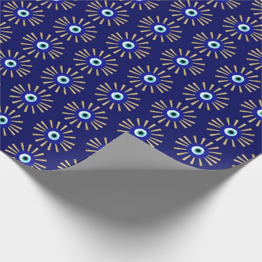 Lucky Evil Eye Talisman blauw en goud Cadeaupapier (Hoek)