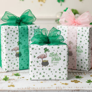 Lucky Flamingo Groene Klaver Cadeaupapier